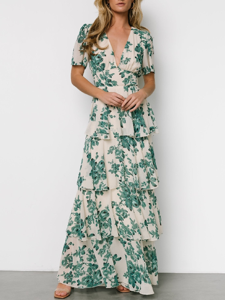 Stunning V-Neck Ruffle Maxi Dress