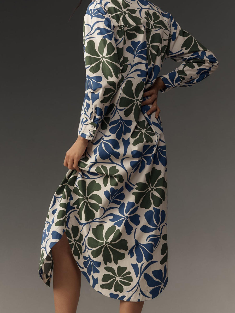 Fresh Printed Long Sleeve Shirt Dress