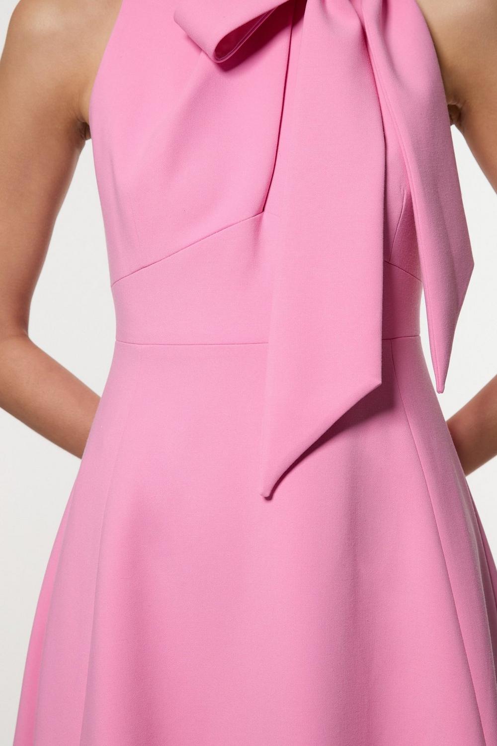 Elegant Stretch Bow Tie Neck Midi Dress