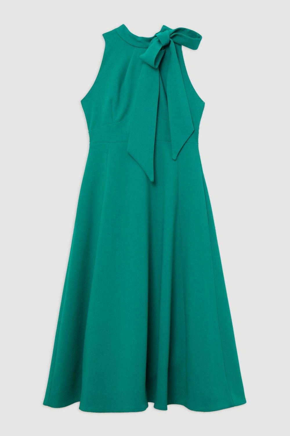 Elegant Stretch Bow Tie Neck Midi Dress