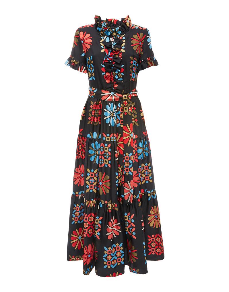 Elegant Floral Print V-Neck Long Tunic Dress | FREIOM®