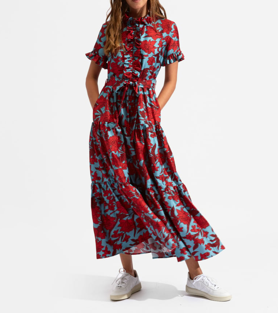 Elegant Floral Print V-Neck Long Tunic Dress | FREIOM®