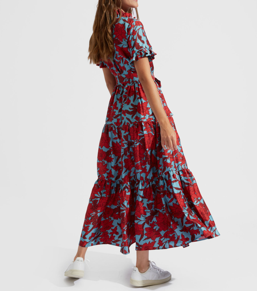 Elegant Floral Print V-Neck Long Tunic Dress | FREIOM®