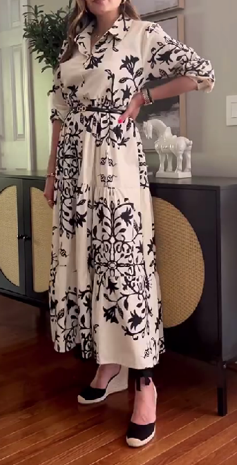 Black and White Print Tunic Maxi Dress | FREIOM®