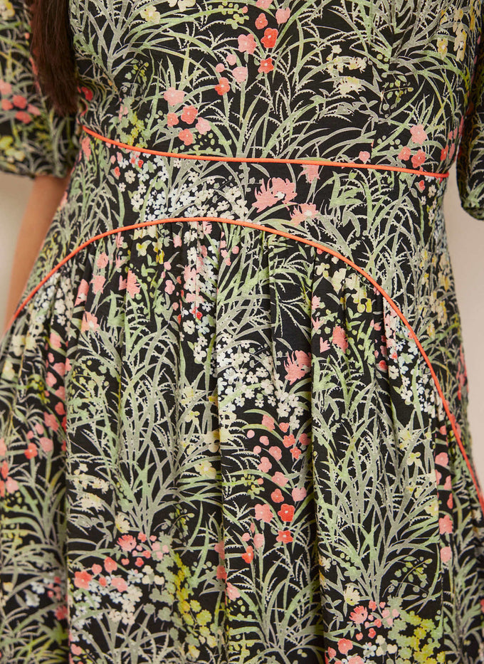 Green Puff Sleeve Floral Midi Dress | FREIOM®