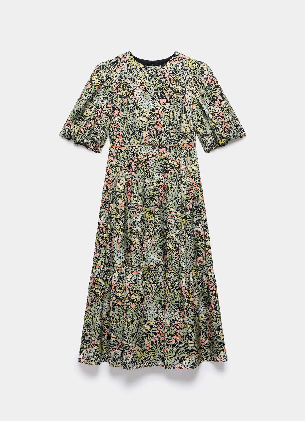 Green Puff Sleeve Floral Midi Dress | FREIOM®