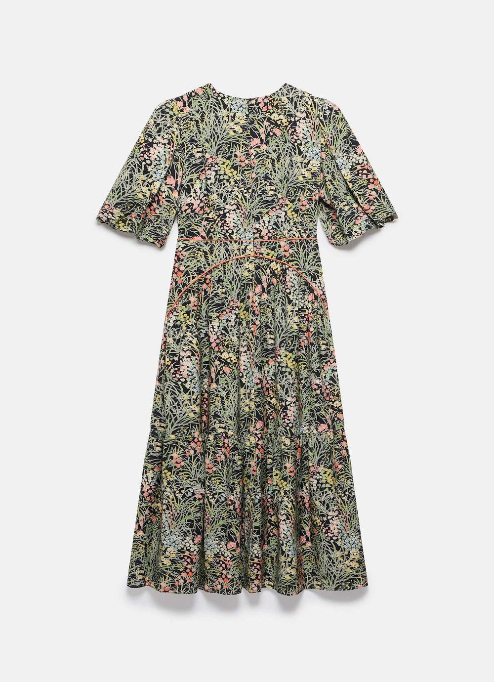 Green Puff Sleeve Floral Midi Dress | FREIOM®