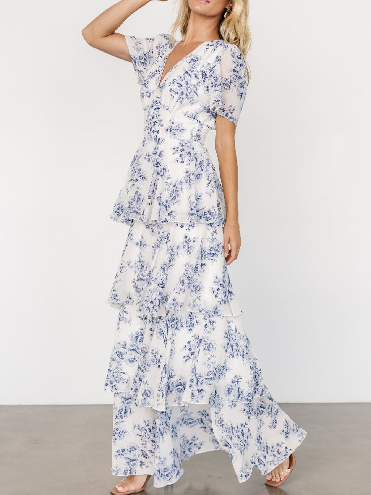 Stunning V-Neck Ruffle Maxi Dress