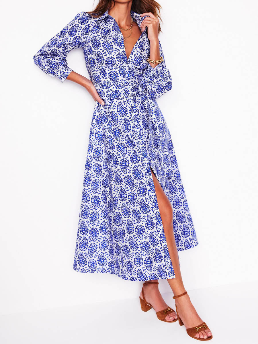 Printed Button Up Belted Shirtdress | FREIOM®