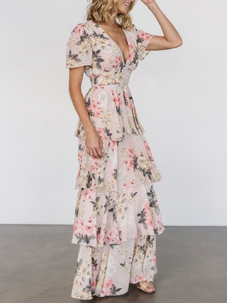 Stunning V-Neck Ruffle Maxi Dress