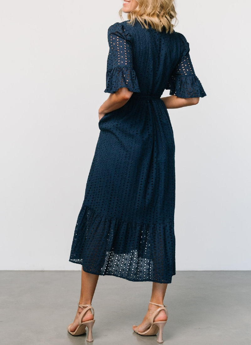 Eyelet Short Sleeve Midi Dress