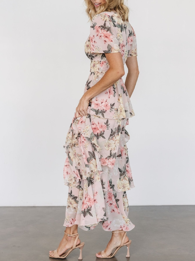 Stunning V-Neck Ruffle Maxi Dress