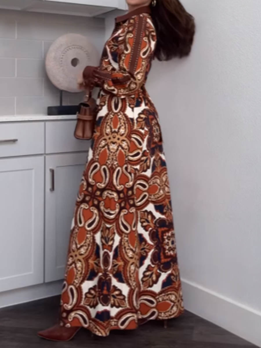 Stunning Chic Printed Long Sleeve Maxi Dress | FREIOM®