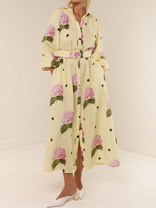 Printed Button Up Belted Maxi Dress | FREIOM®