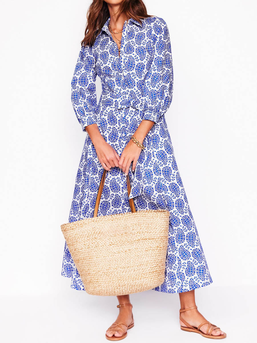 Printed Button Up Belted Shirtdress | FREIOM®