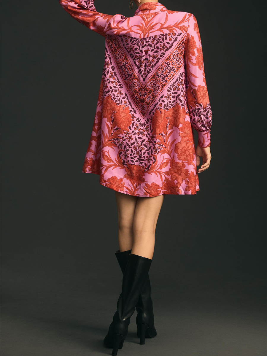 Gorgeous Elegant Tie-Neck Printed Mini Dress | FREIOM®