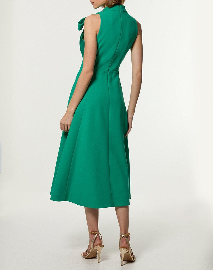 Elegant Stretch Bow Tie Neck Midi Dress