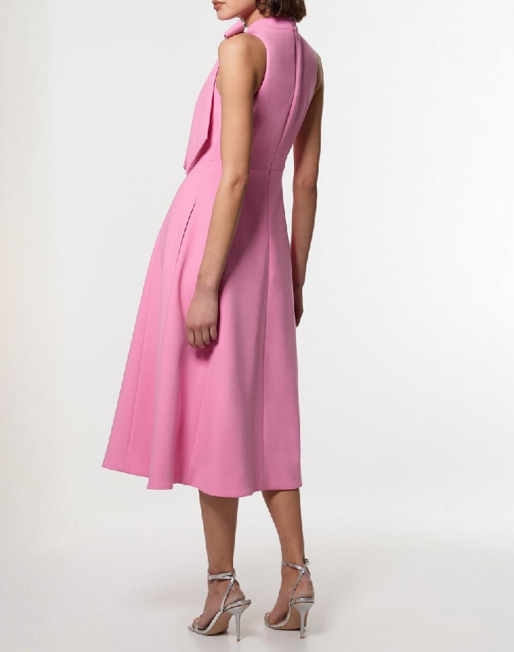 Elegant Stretch Bow Tie Neck Midi Dress