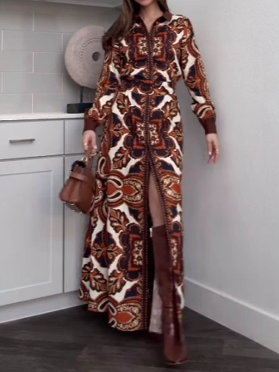 Stunning Chic Printed Long Sleeve Maxi Dress | FREIOM®