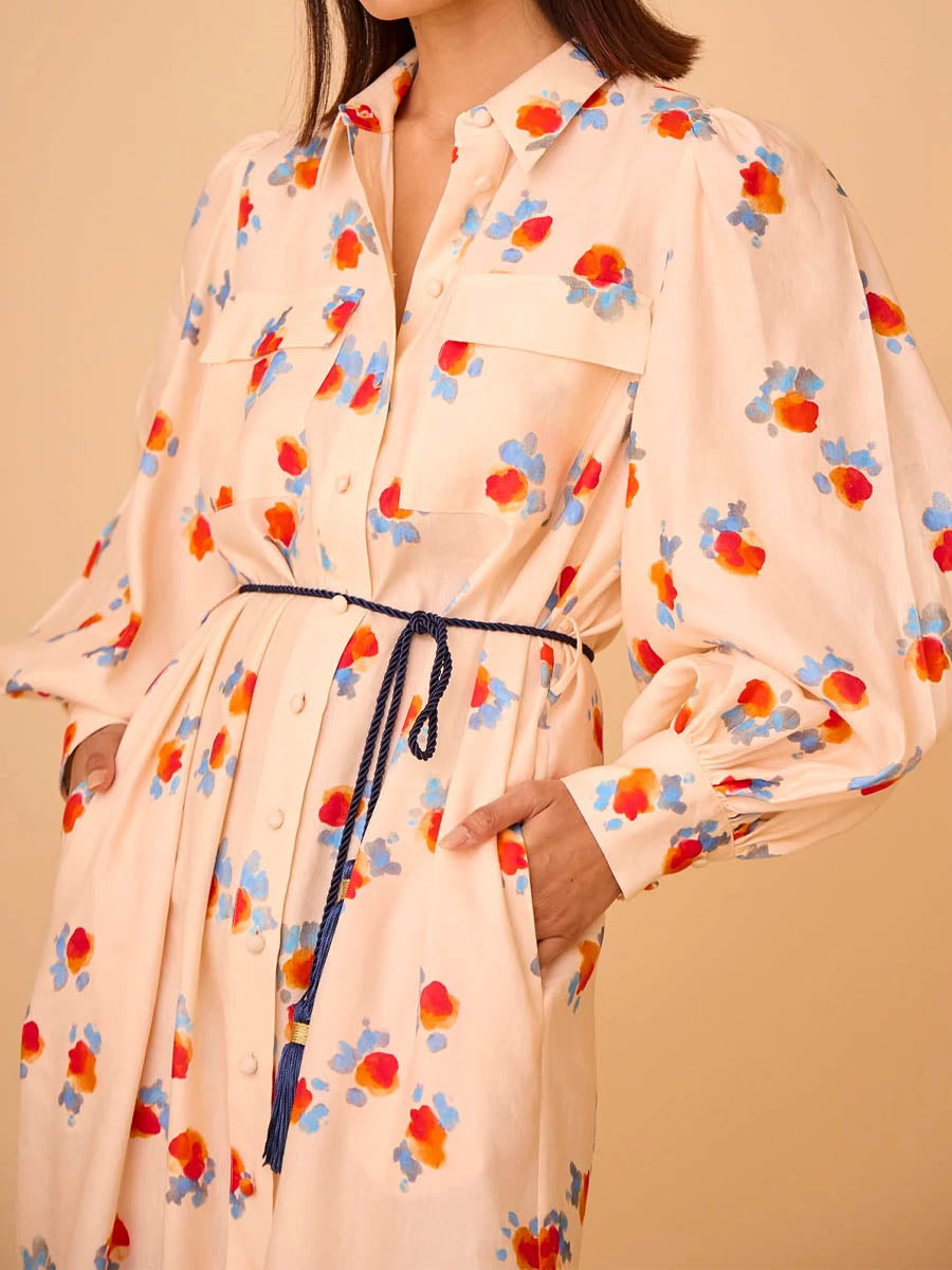 Printed Long Sleeve Tie-up Shirtdress | FREIOM®