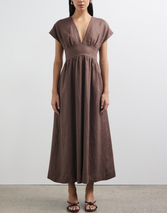 V-Neck Linen Maxi Dress | FREIOM®