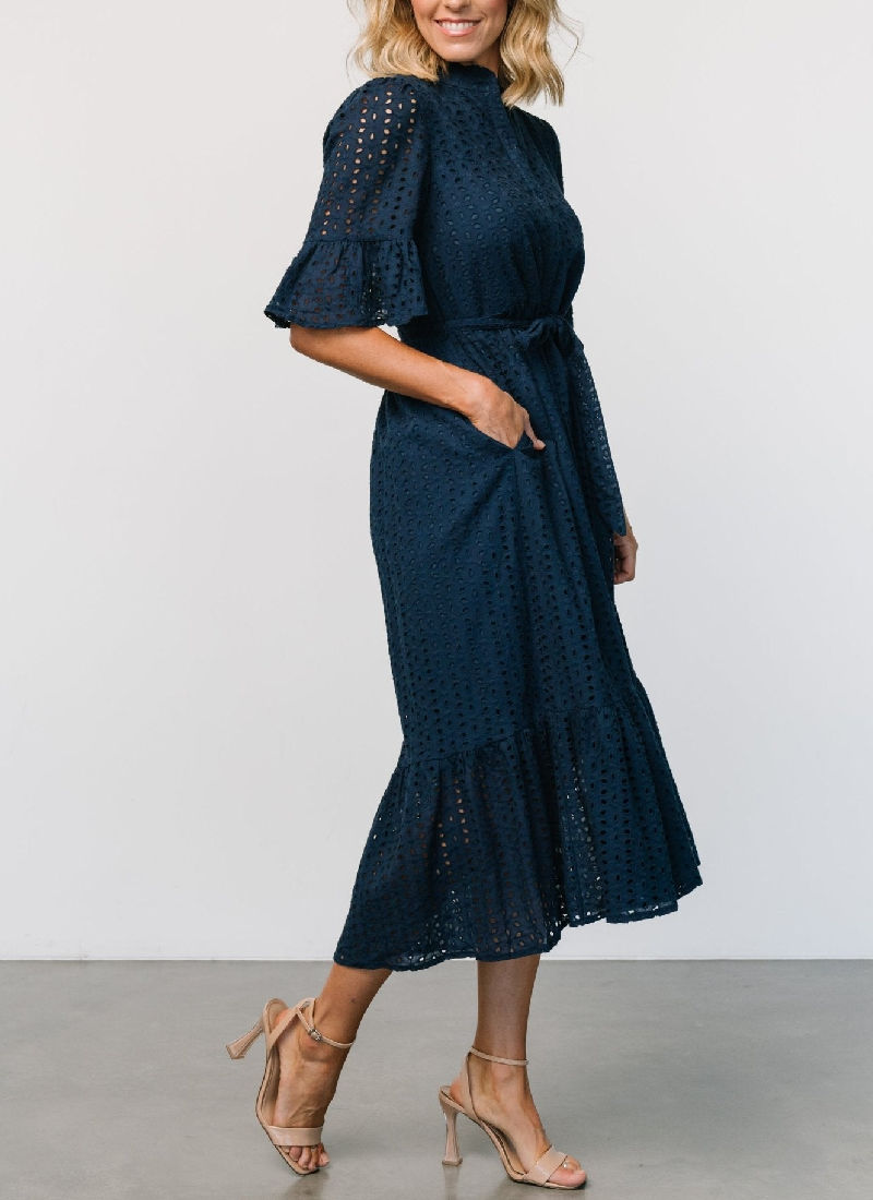 Eyelet Short Sleeve Midi Dress