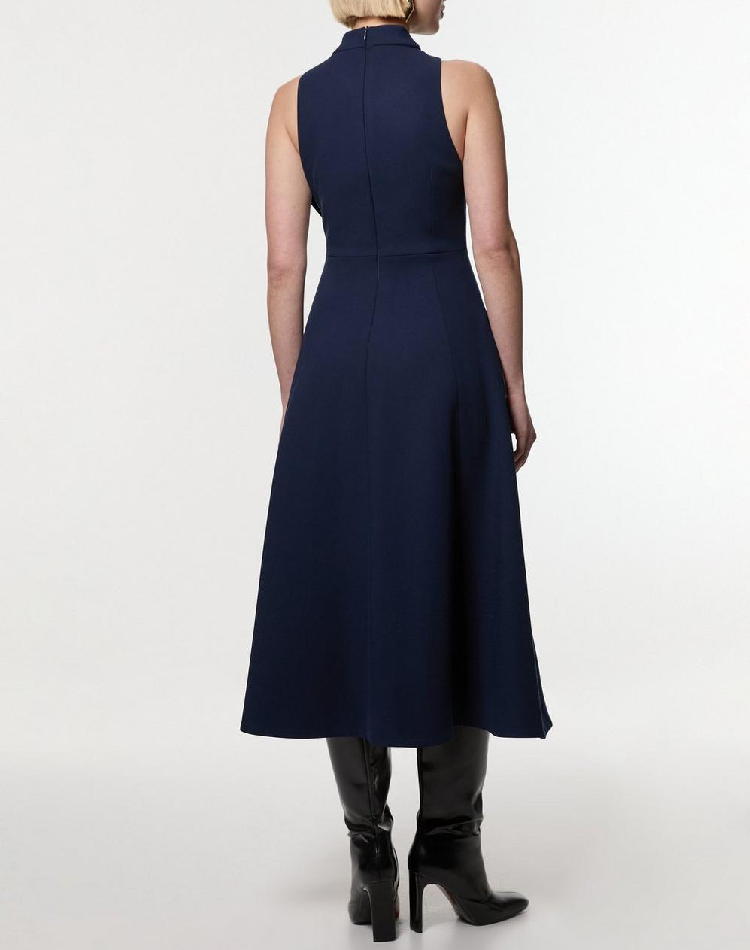 Elegant Stretch Bow Tie Neck Midi Dress