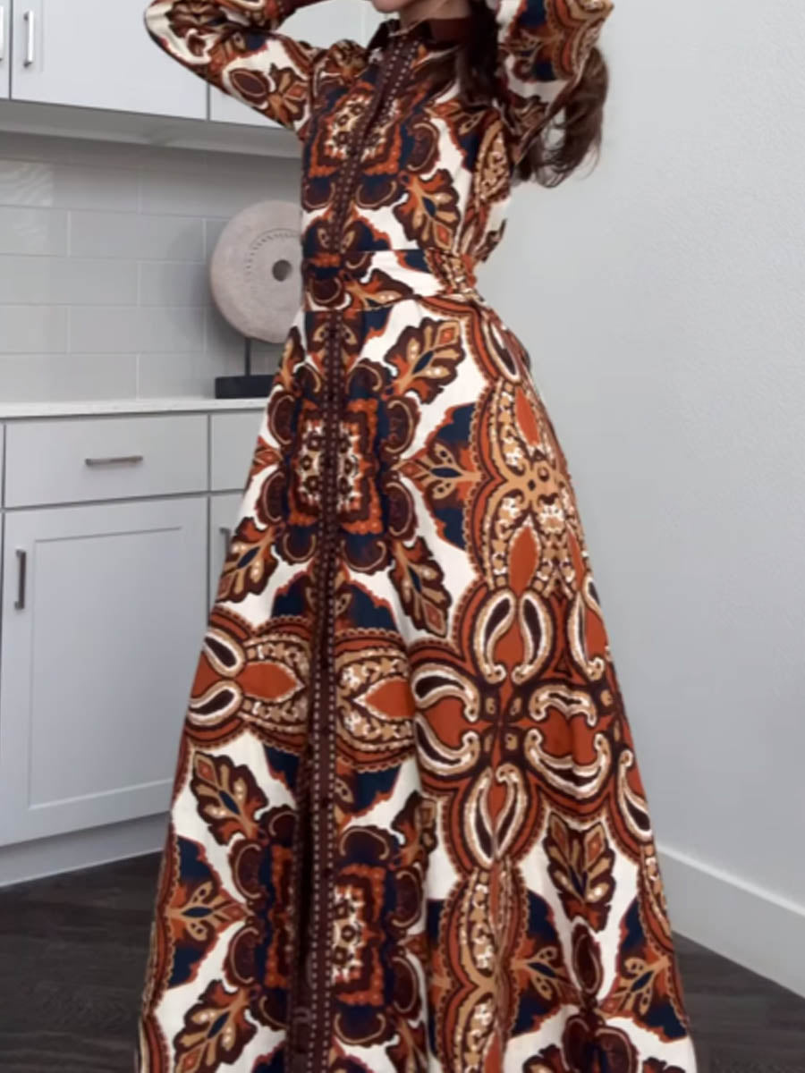 Stunning Chic Printed Long Sleeve Maxi Dress | FREIOM®