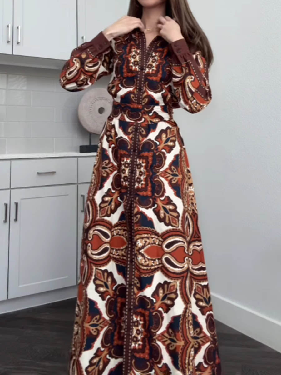 Stunning Chic Printed Long Sleeve Maxi Dress | FREIOM®