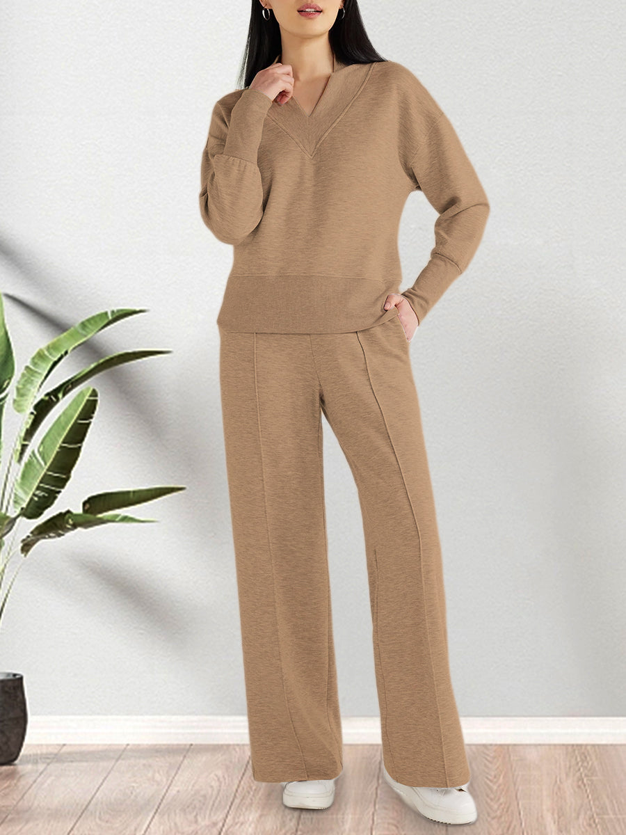 Casual V-neck Long-sleeved Loose Two Piece Set | FREIOM®