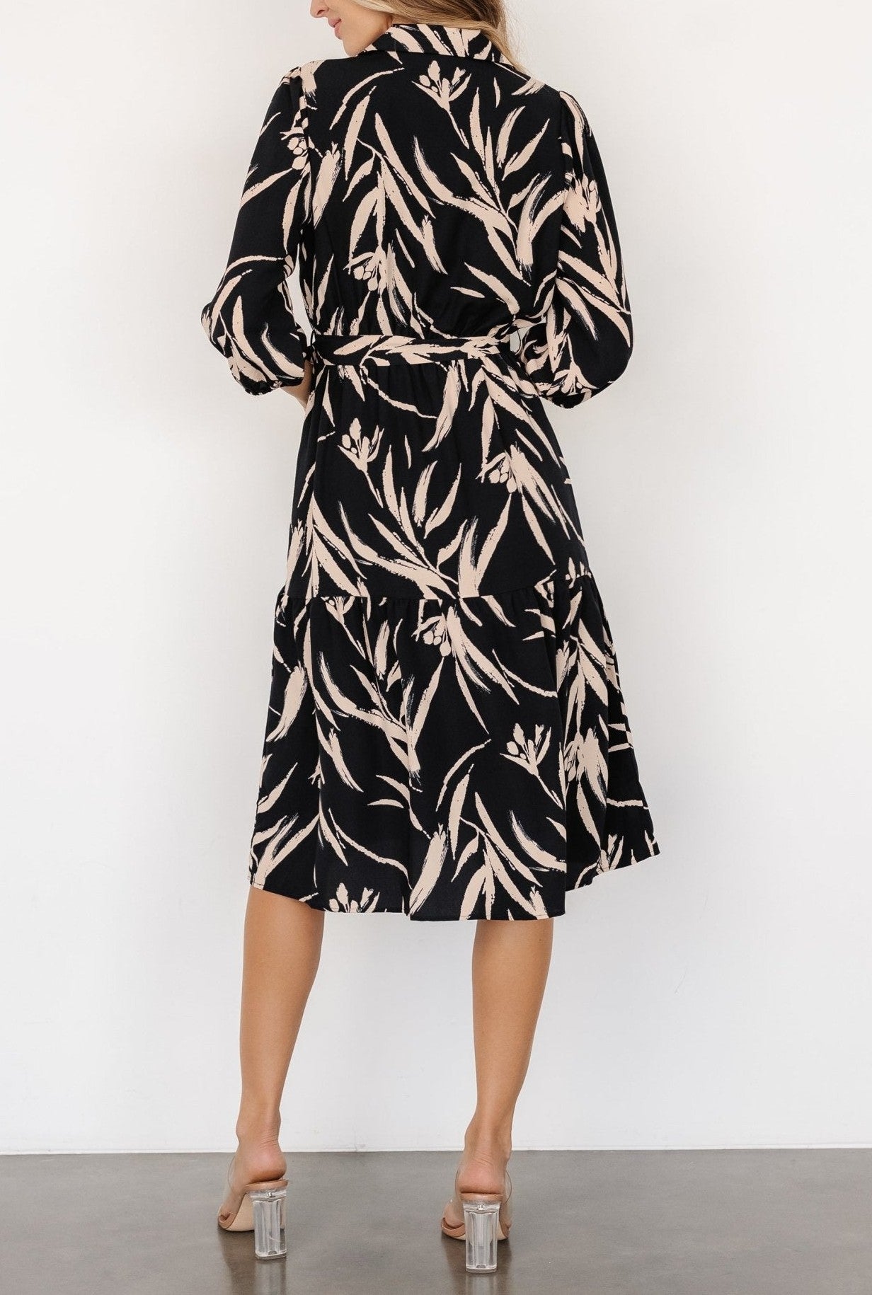 Stylish Plant Print V-Neck Midi Dress | FREIOM®