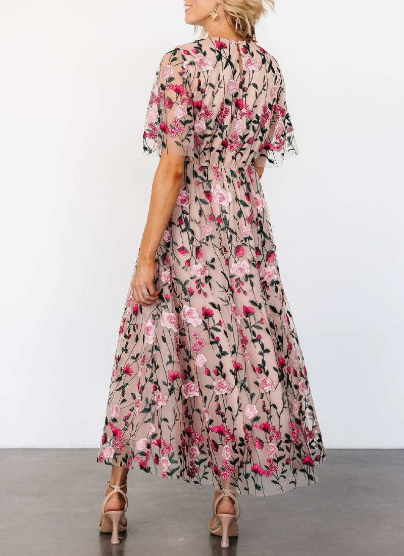 Elegant Embroidered Tulle Maxi Dress