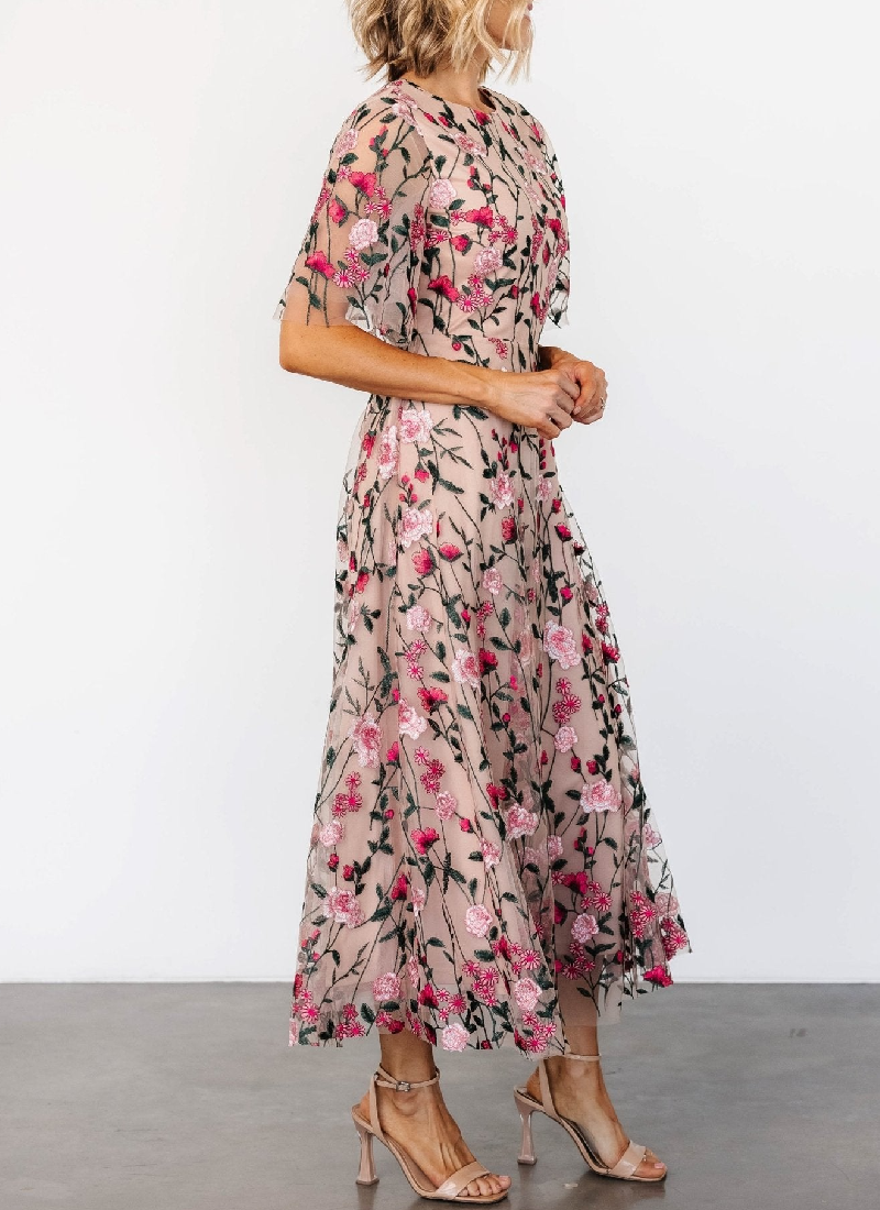 Elegant Embroidered Tulle Maxi Dress