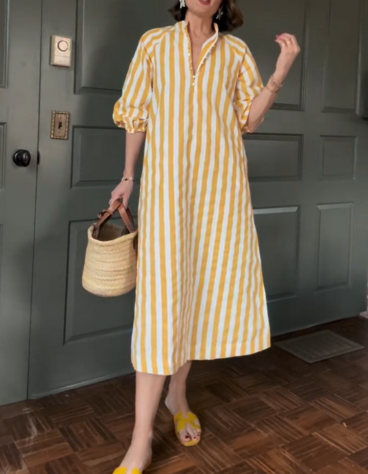 Marigold Stripe Half Sleeve Midi Dress