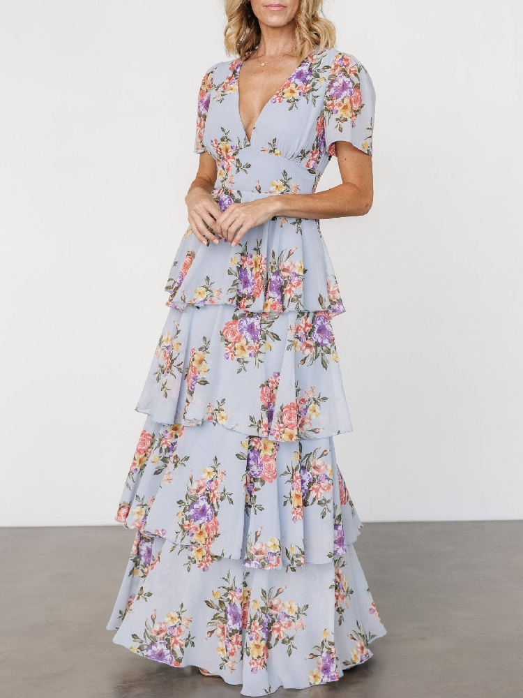 Stunning V-Neck Ruffle Maxi Dress