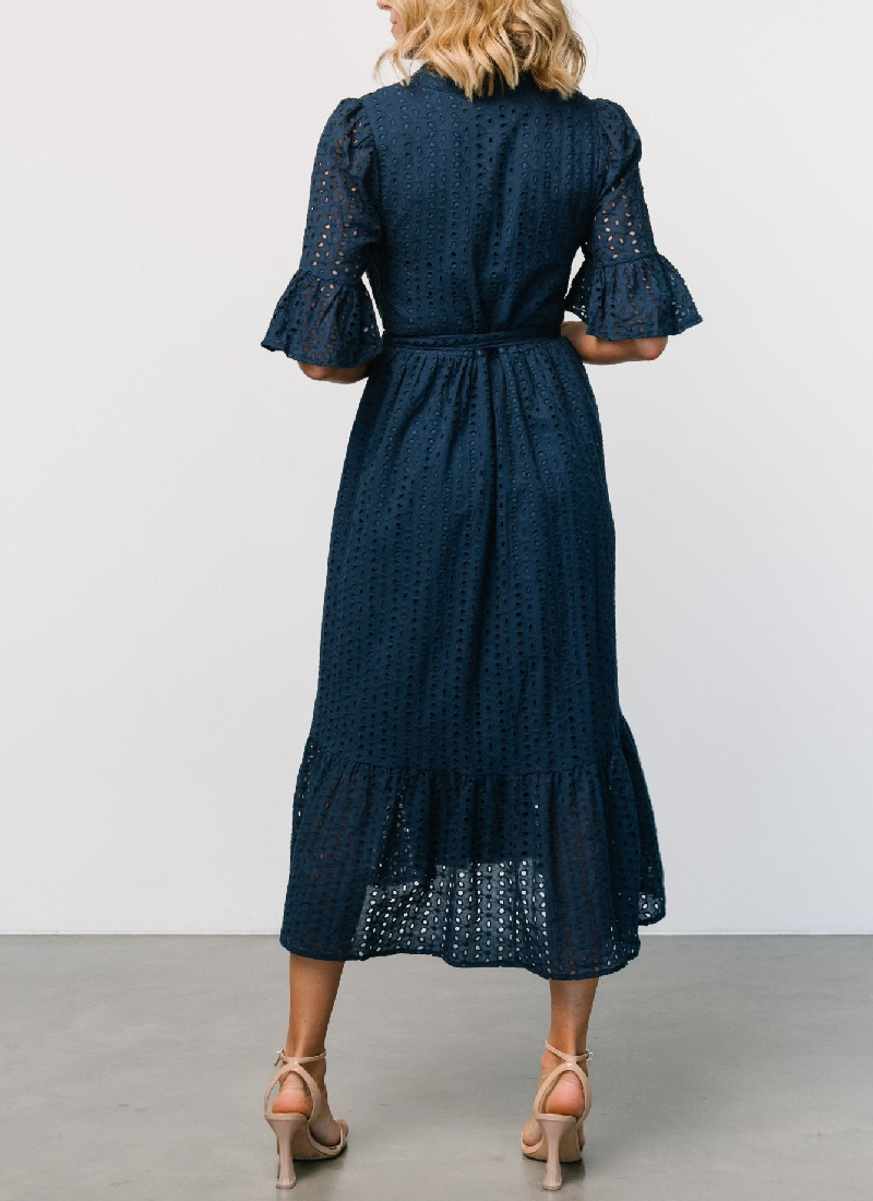 Eyelet Short Sleeve Midi Dress