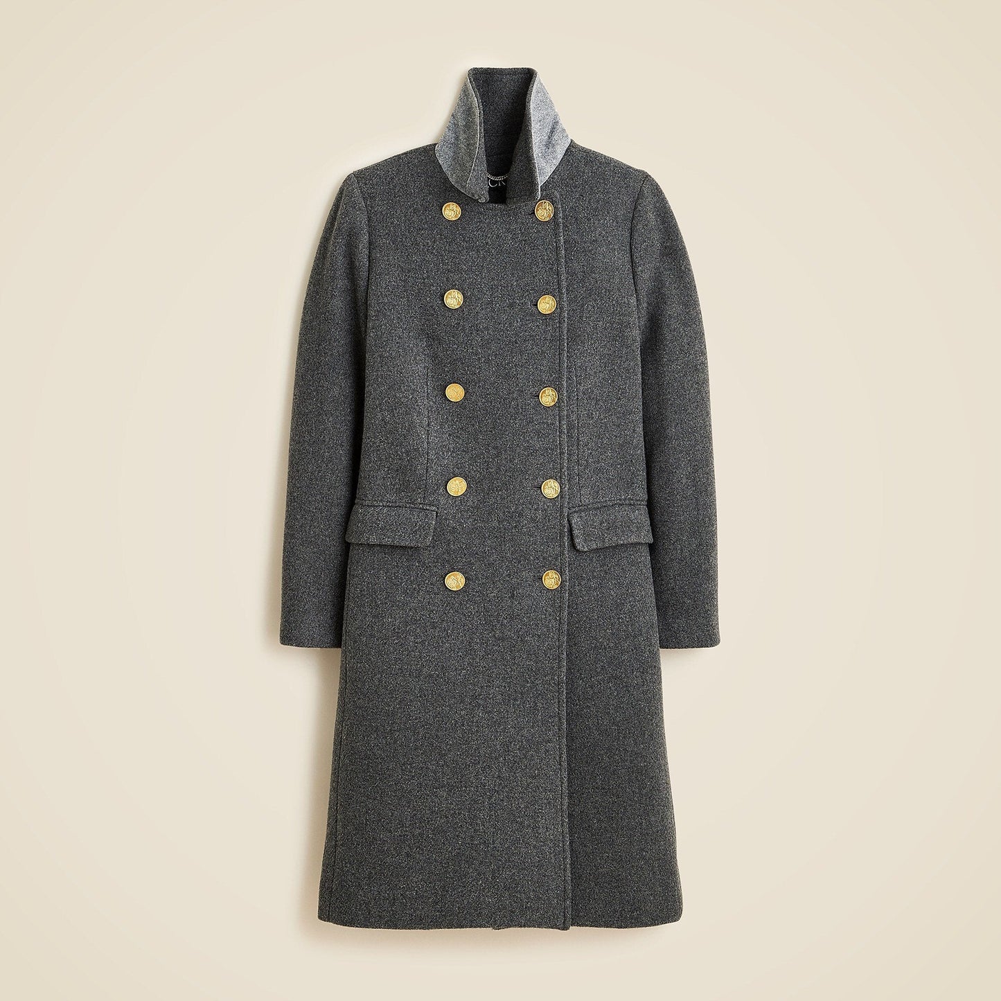 Wool Blend Long Sleeve Side Pocket Coat