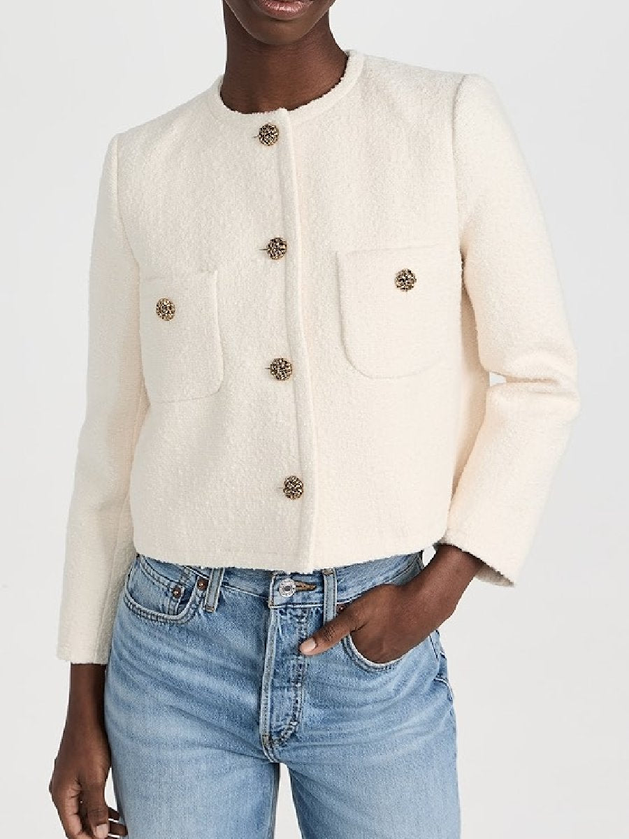 Stylish Crew Neck Button Down Jacket