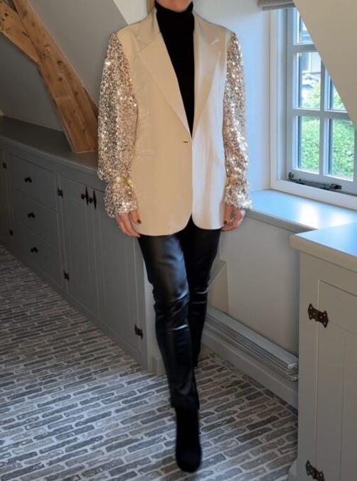 Sequined Sleeve Holiday Blazer