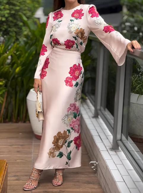 Elegant Floral Two Piece Set Dress